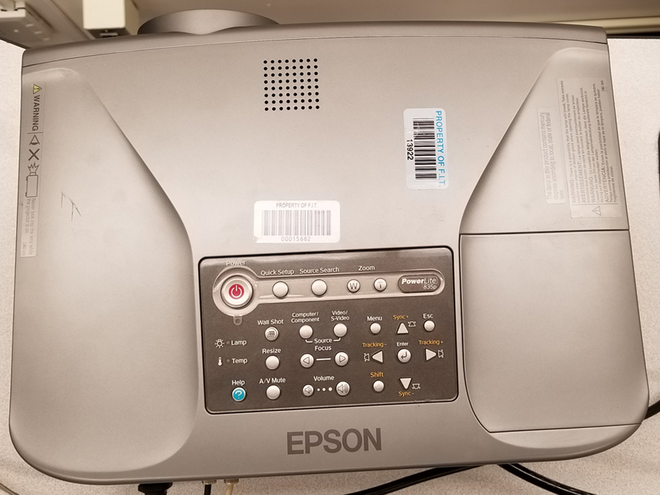 Image of the top view of the Epson projector located on the ELMO cart