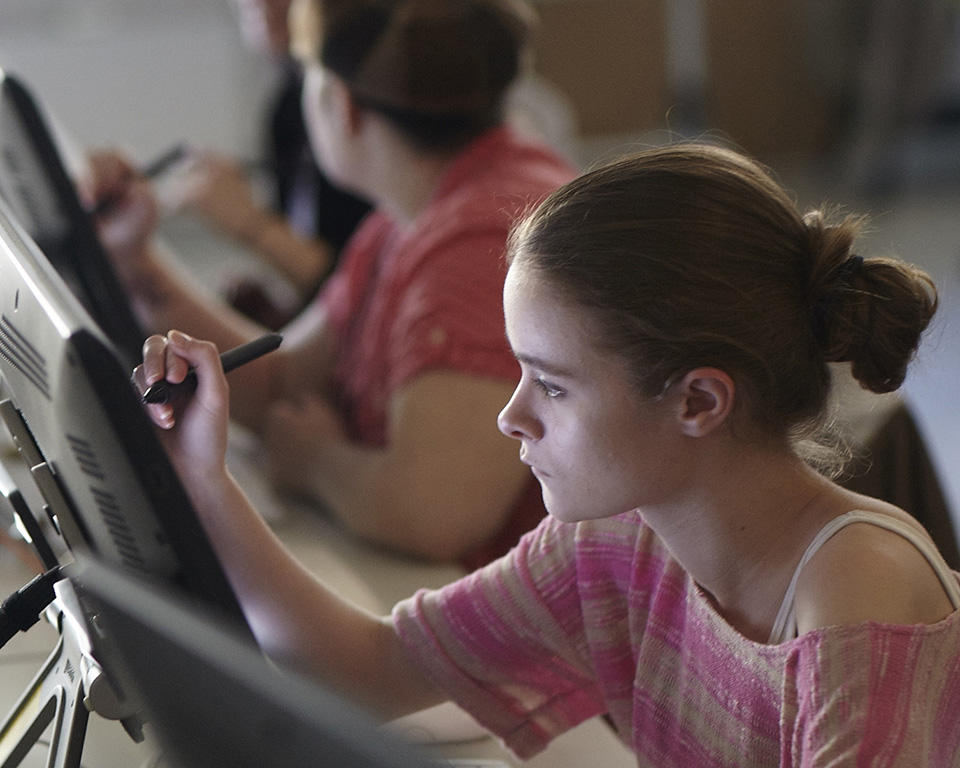 student on computer