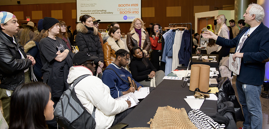 Giving a demonstration to a large group of people