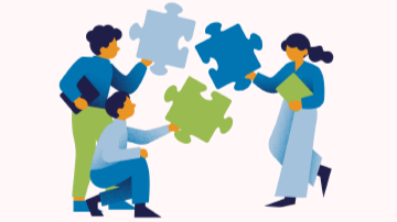 illustrtion of people putting puzzle together