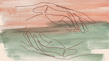 watercolor background with illustrated hands