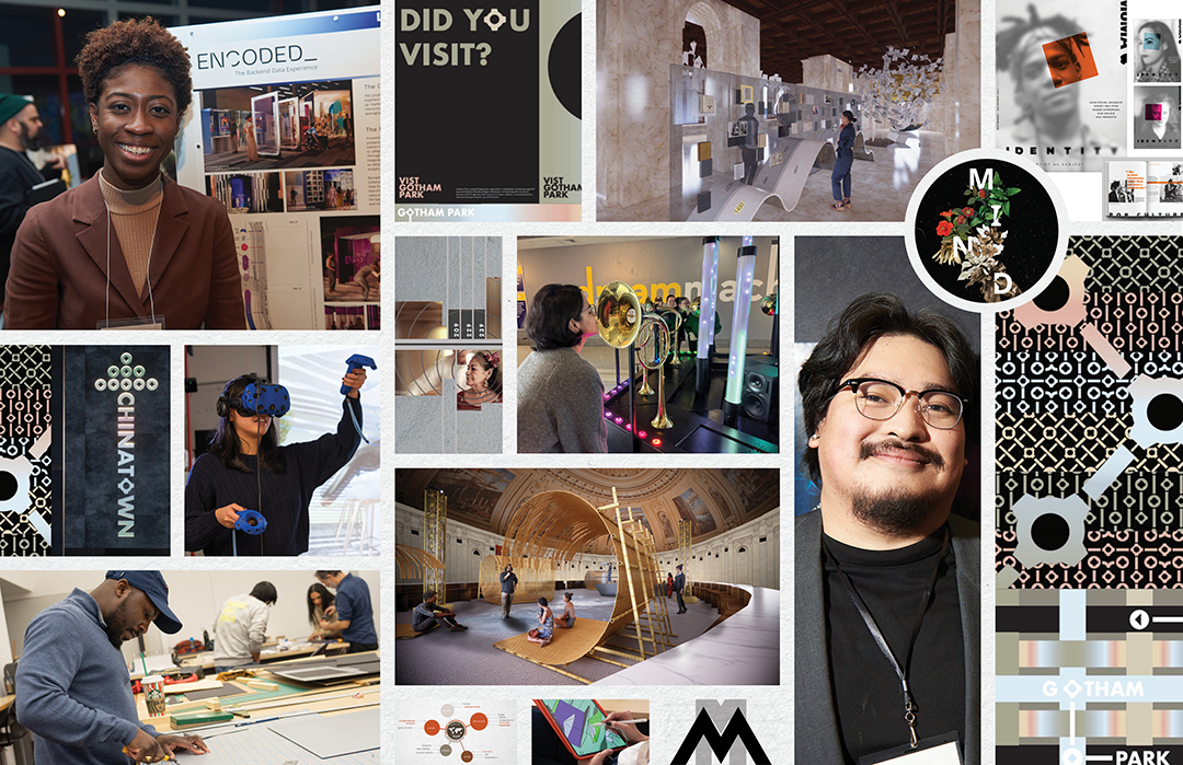 A collage from the video of student work and displays