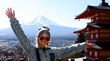 Photo by Michelle Kontryn (IN492, Winter 2020) FIT student in front of Mount Fuji, Japan