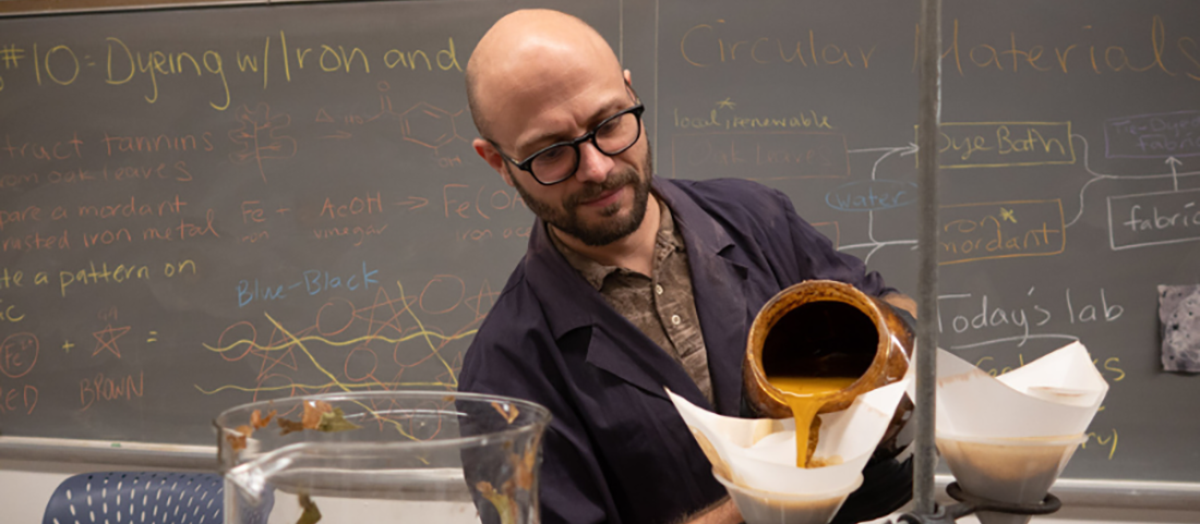 Silverman performs alchemy in the classroom: turning oak leaves into gold dye