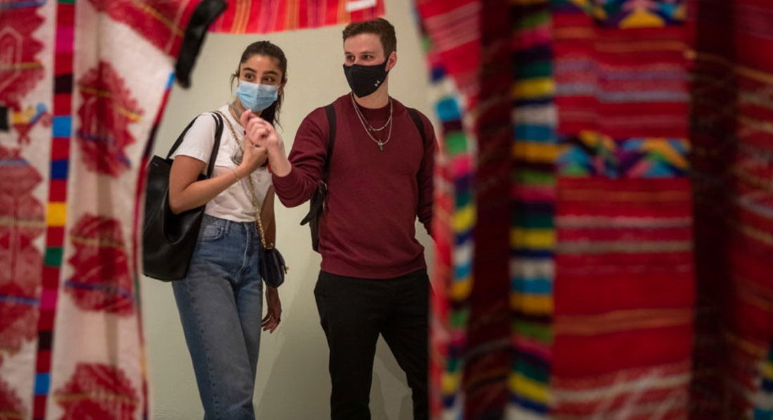 students visiting a family textile compnay for a Mexico seminar