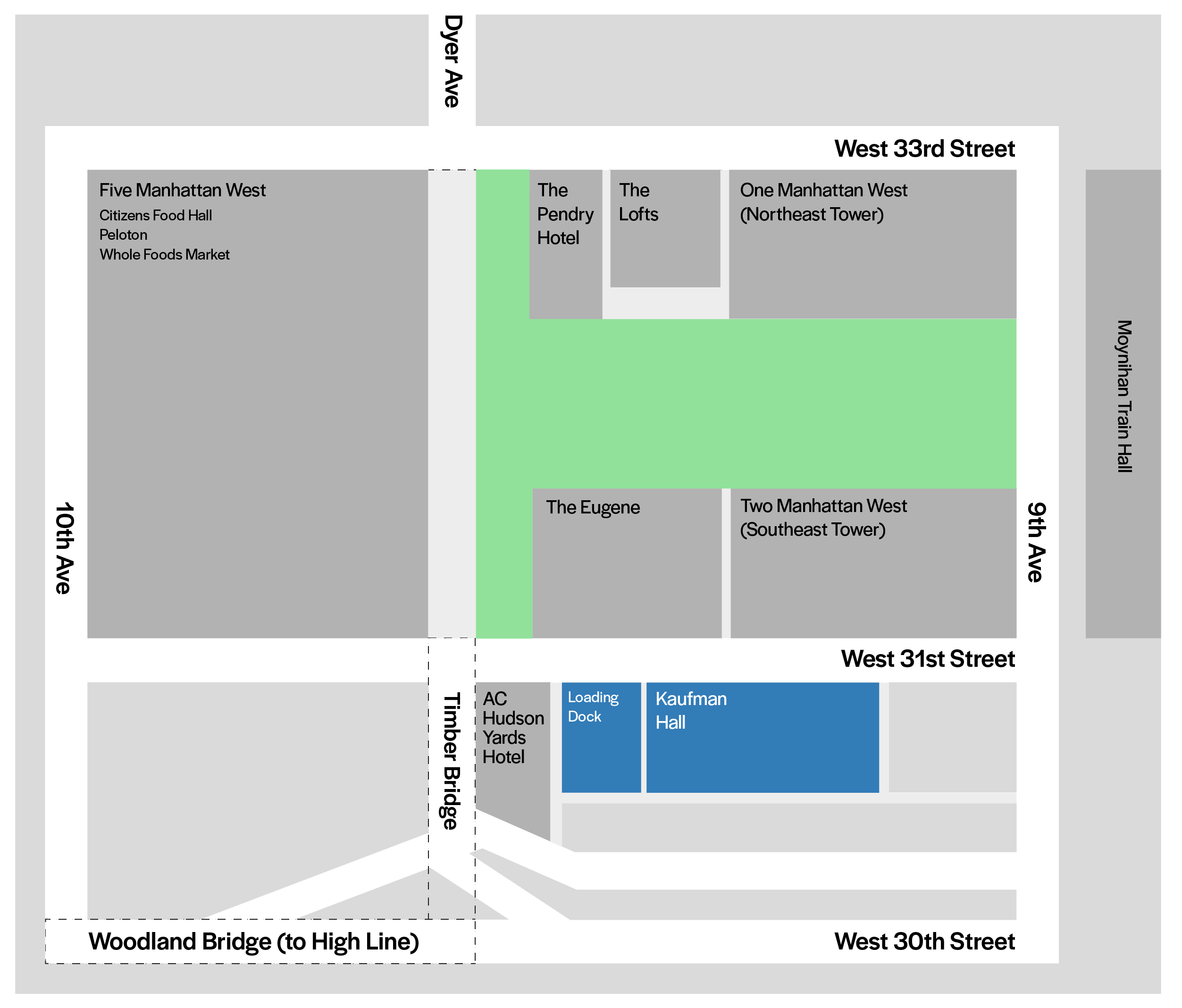 Map of local area surrounding FIT's Kaufman Hall.