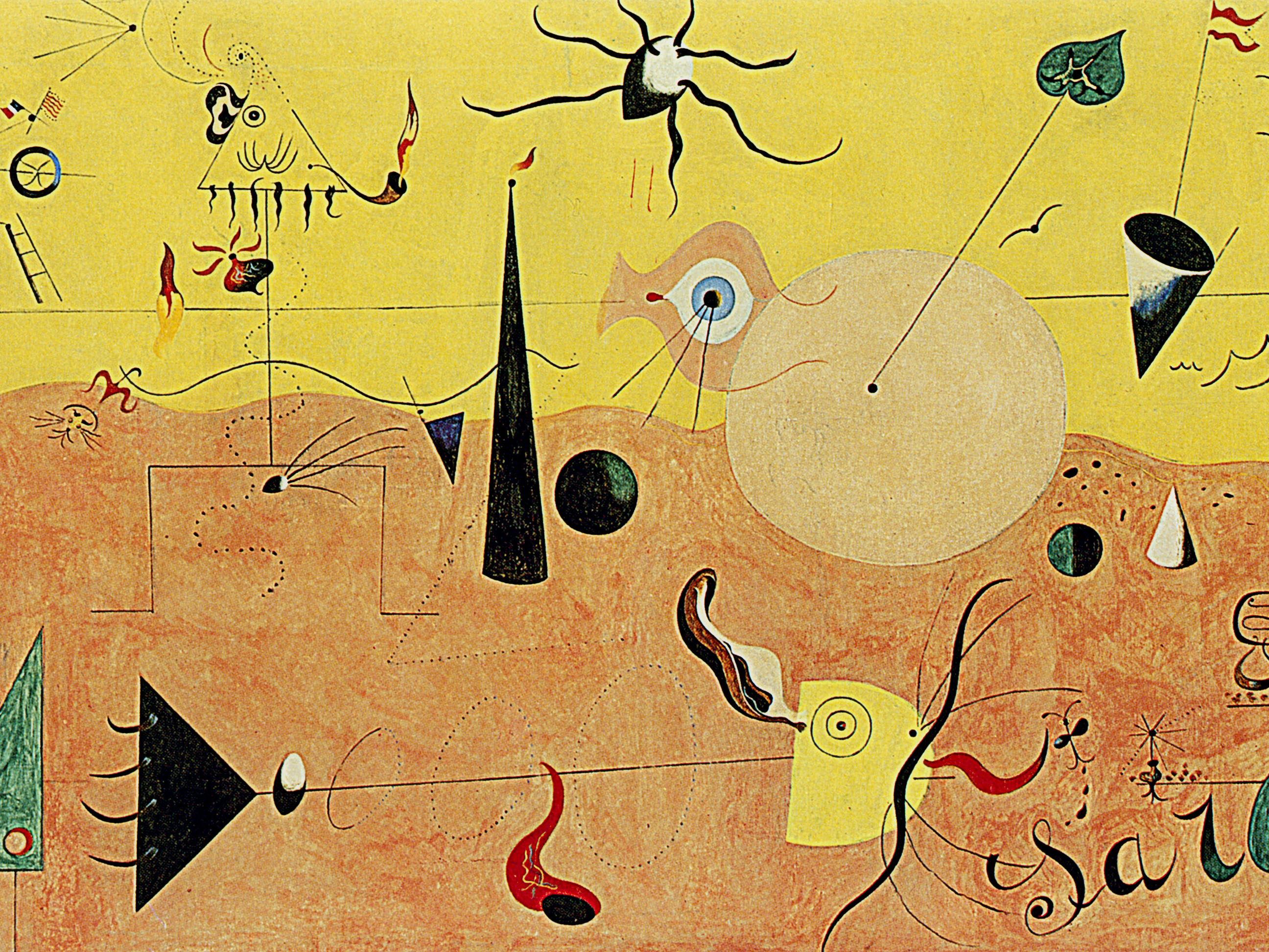 Catalan Landscape (Hunter) by Joan Miro surreal painting by Miro