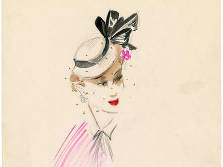 Grey Flat Top Hat with Bows and Flower by Esther Klepper Grey Flat Top Hat with Bows and Flower