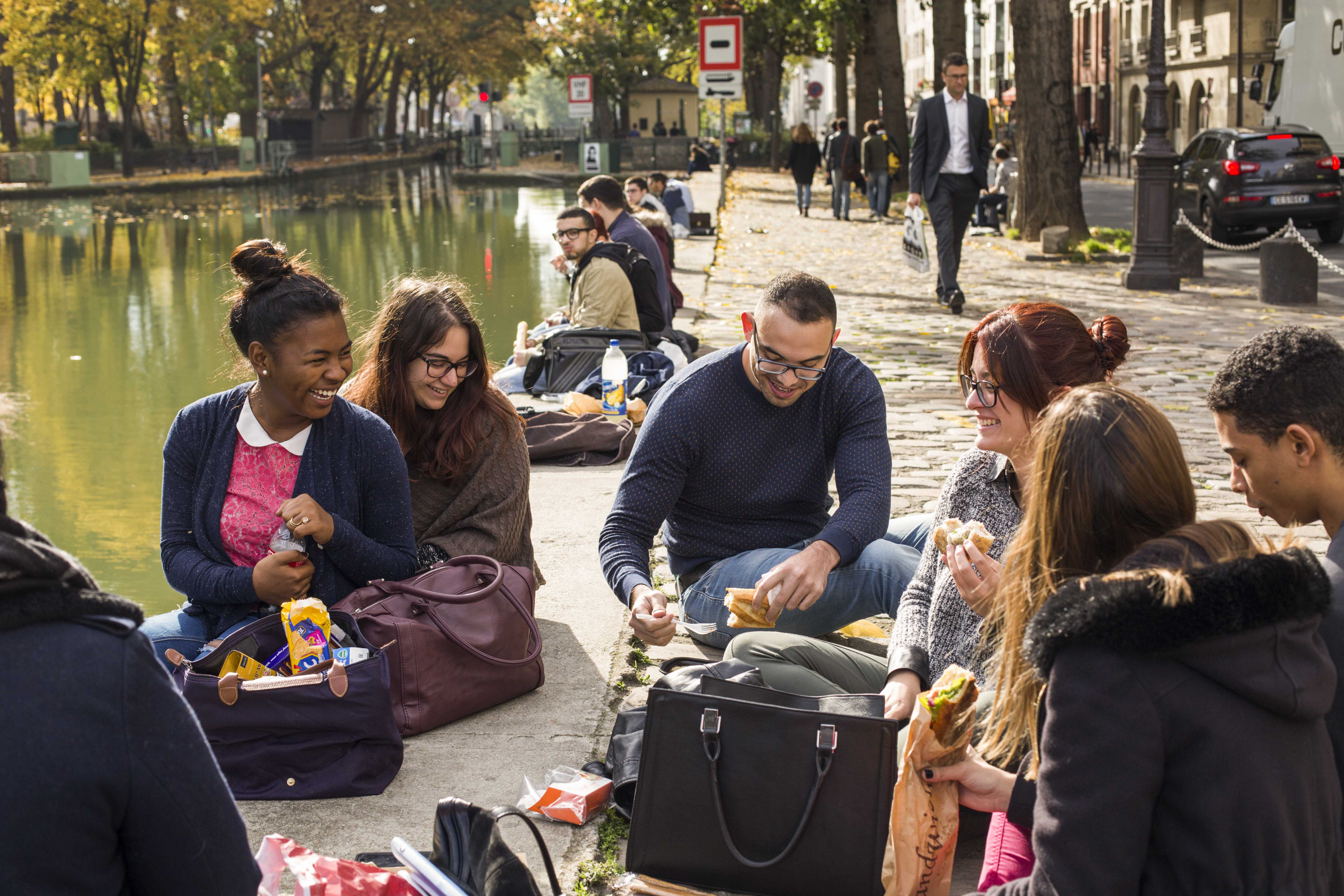 Students on the Canal St. Martin in Paris
