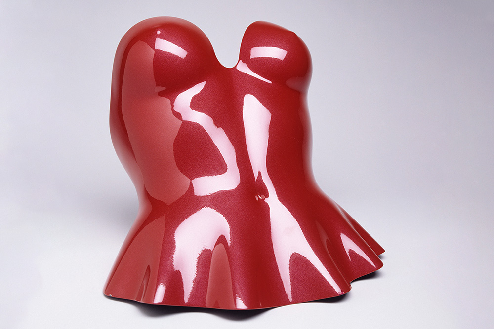 red sculptural bustier