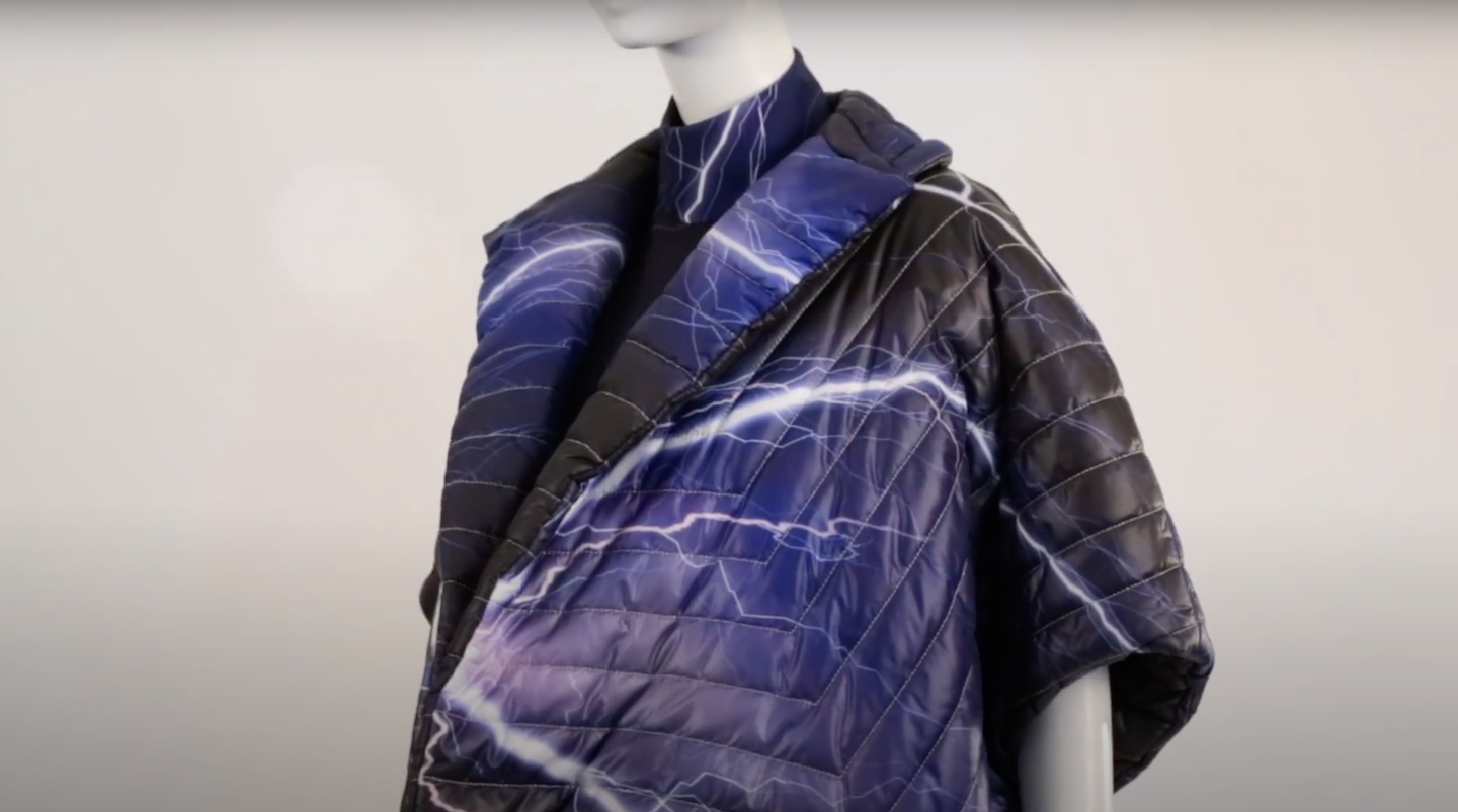 lightning bolt puffer jacket on mannequin