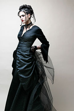 Kambriel, Midnight Bustle ensemble: jacket and skirt; satin finished black brocade. 2005, USA, lent by Kambrie. Photo by Nadya Lev.
