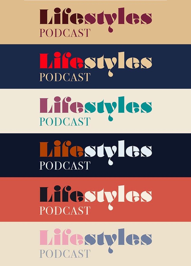 promotional graphic repeating the words Lifestyles podcast in different colors